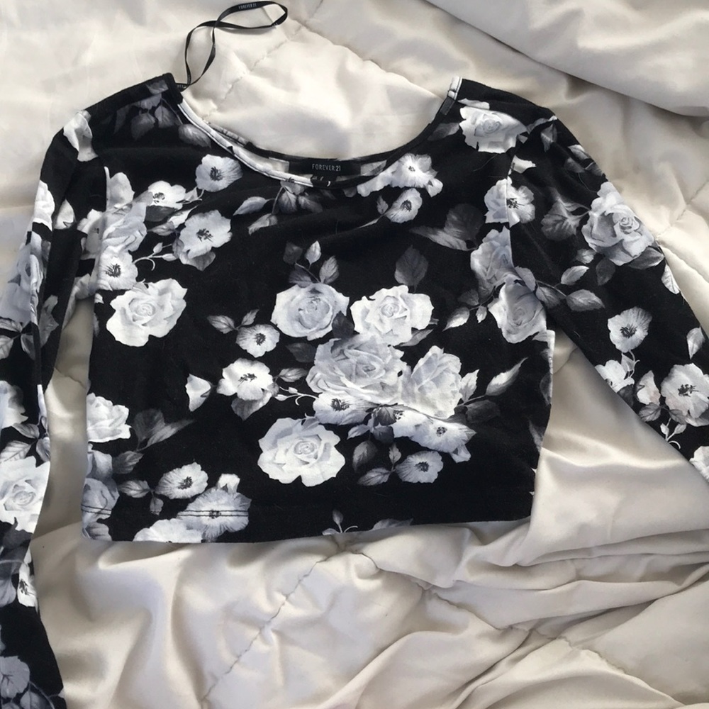 forever 21 black flower crop top